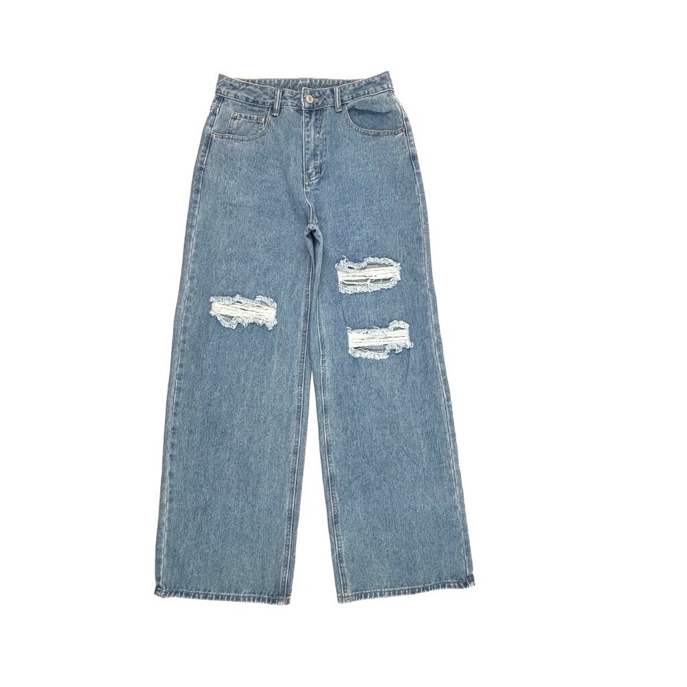 Shein Wide Leg Distressed Women's‎ size 6 Medium Blue Denim Jeans